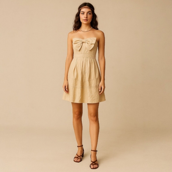 Sine Strapless Bow Accent Metallic Tan Dress — Size 4 - Picture 1 of 5